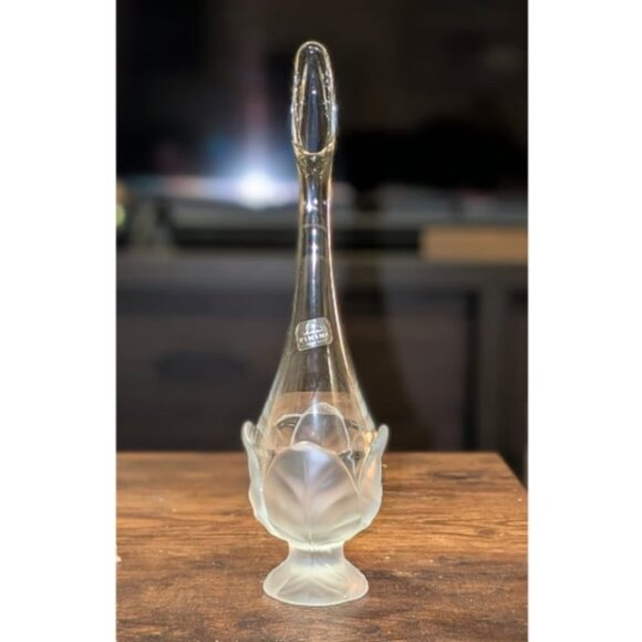 MCM Vintage Viking Glass Clear Frosted Cabbage Leaf Swung Vase 12" - Picture 1 of 8